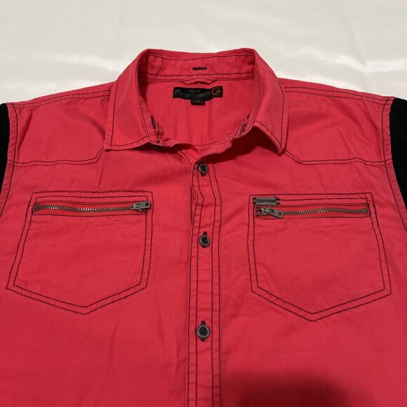 GUESS Button Up Shirt Color Block Pink Black 90s Top Metal Zipper Pockets M - Picture 8 of 14